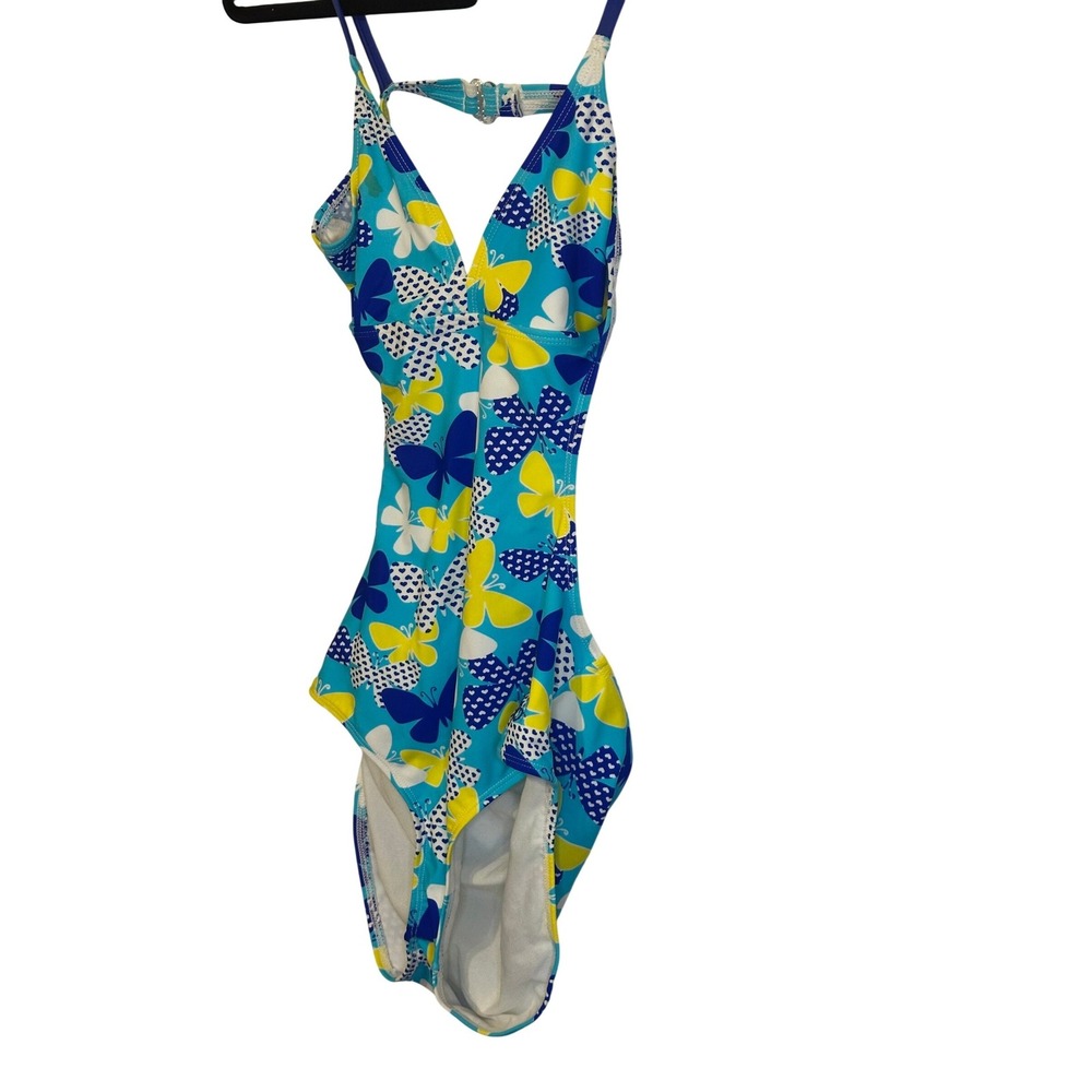 Royal‎ Crew One Piece Swimsuit Butterfly Print Blue Yellow XL - Picture 2 of 7